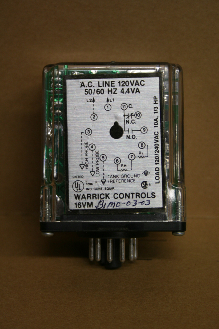 Control relay w/time delay +-3 sec, 120/240V, 10A, 16VM B1M0-03-03, Warrick