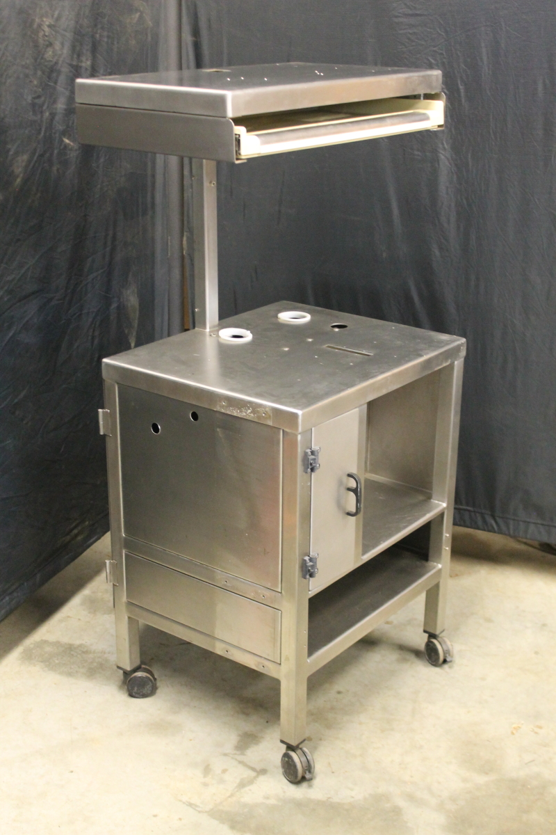 Stainless steel workstation, w/casters, Labeler platform, Monitor/Keyboard tray,