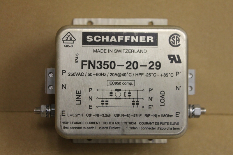 Schaffner FN350-20-29 EMC/RFI Filter for 1PH motors, 20A, Up to 250VAC