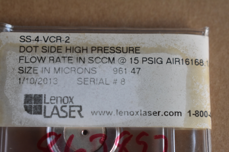 Flow restrictive VCR gasket, 980 micron, SS4VCR2, Lenox Laser Lot of 3