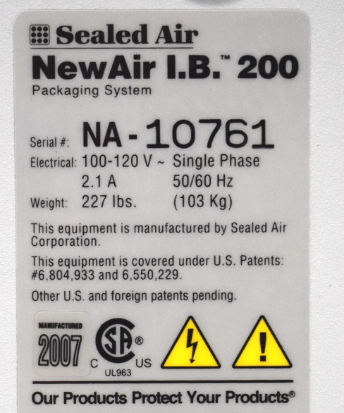 Sealed Air, NewAir I.B. 200- SCRAPPED