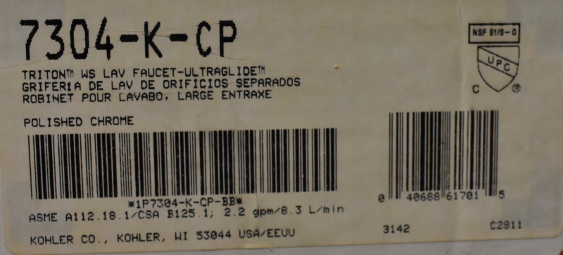 Kohler 7304-K-CP Triton ,faucet, widespread, chrome