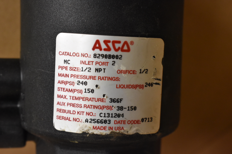 Asco 8290B002, Angle Body Piston Valve, 1/2