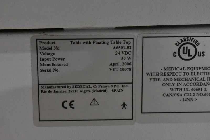 X-Ray Table ,Sedecal, A6501-02 ,with floating table top